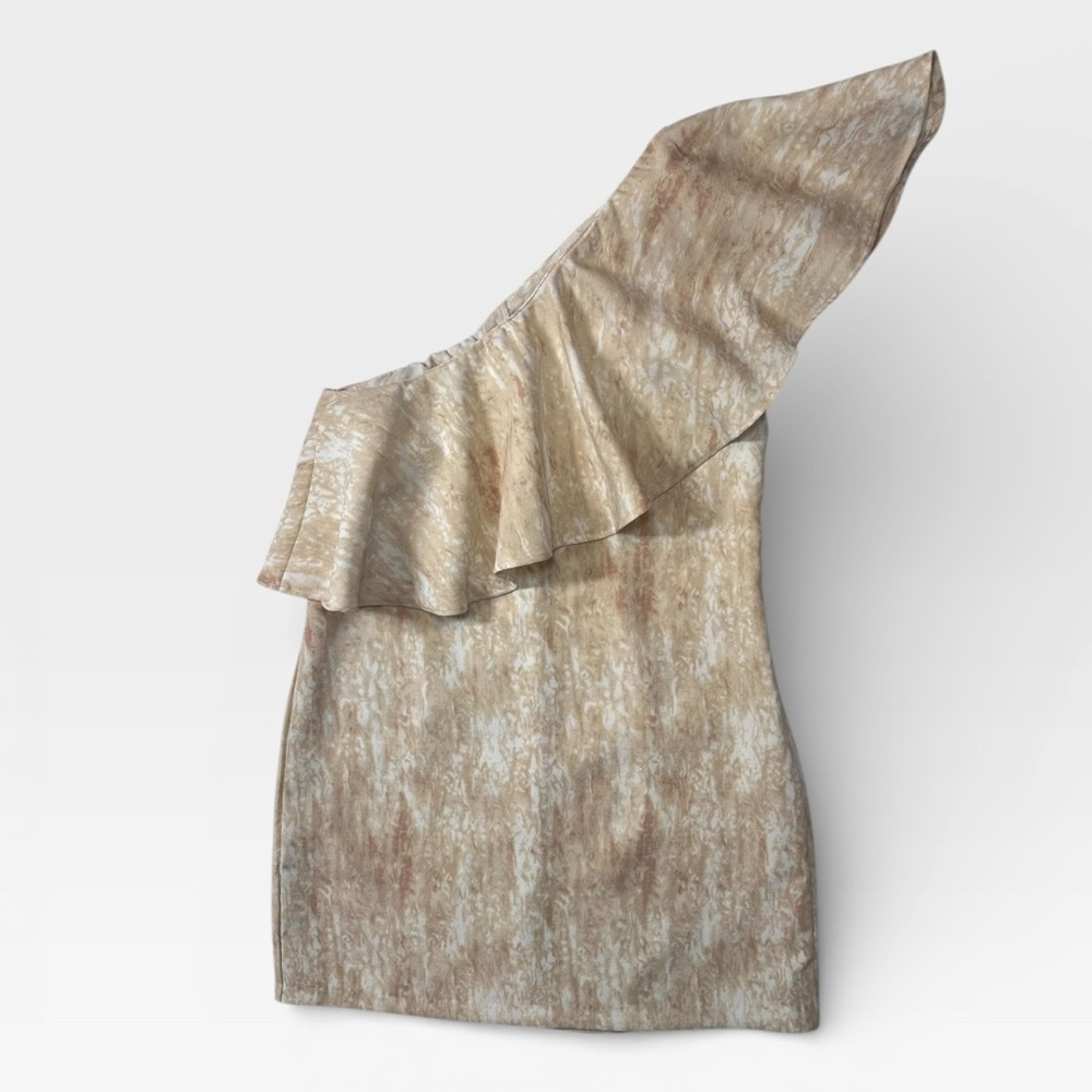 BCBGeneration Cream White Printed One-Shoulder Ruffle Mini Dress SIZE 2 NWOT